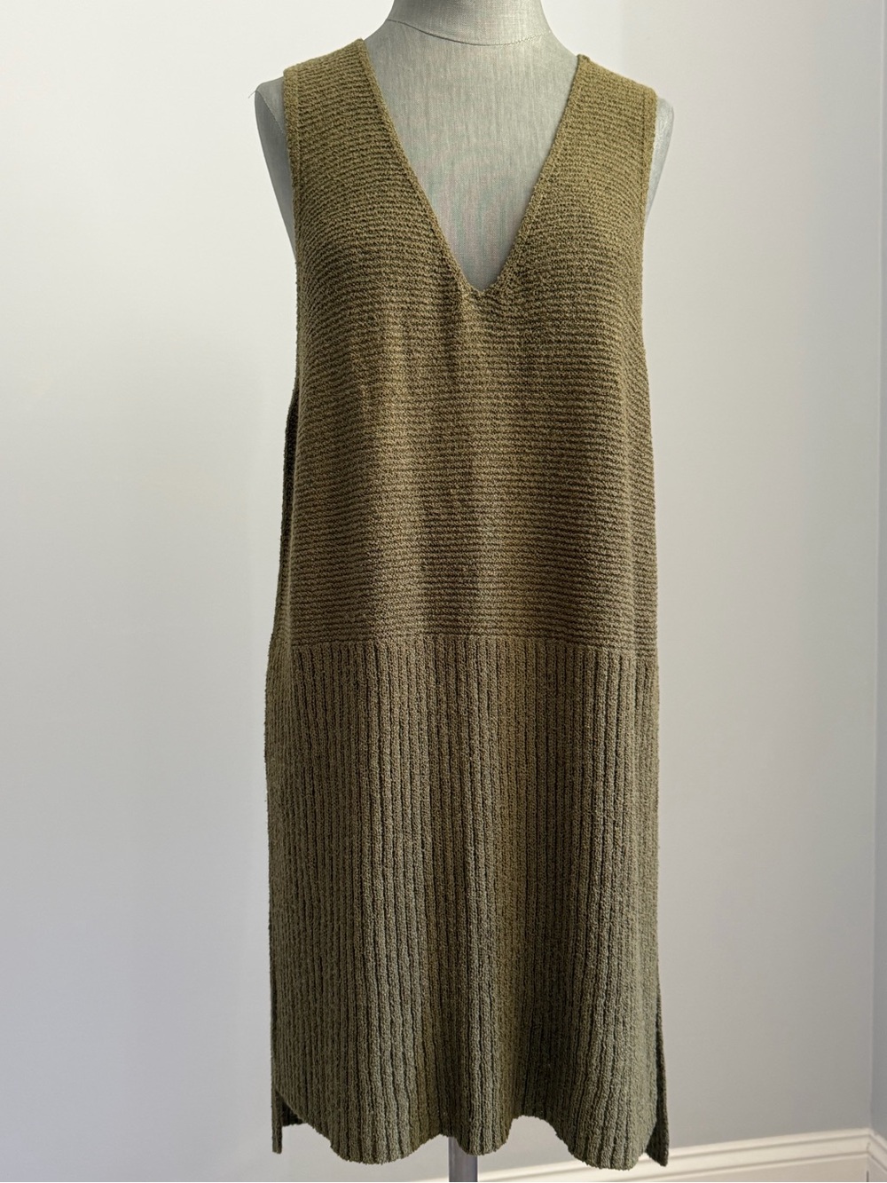 Cato Olive Green V-Neck Knit Sweater Tunic Dress Size XL